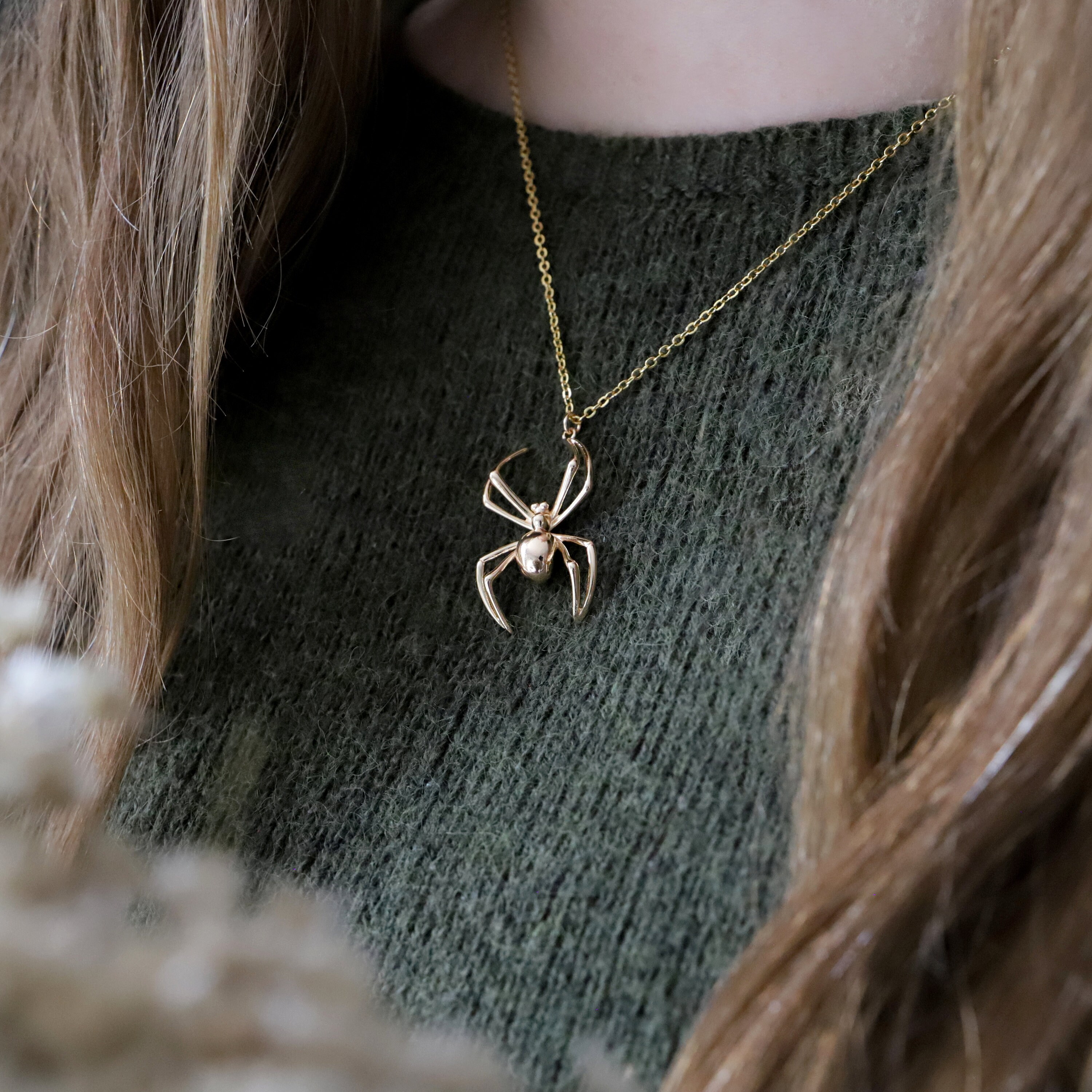 Collana con Ciondolo a Forma di Ragno, Stile Gotico, Pendente in Lega con Diamanti, Collana Ragno per Halloween