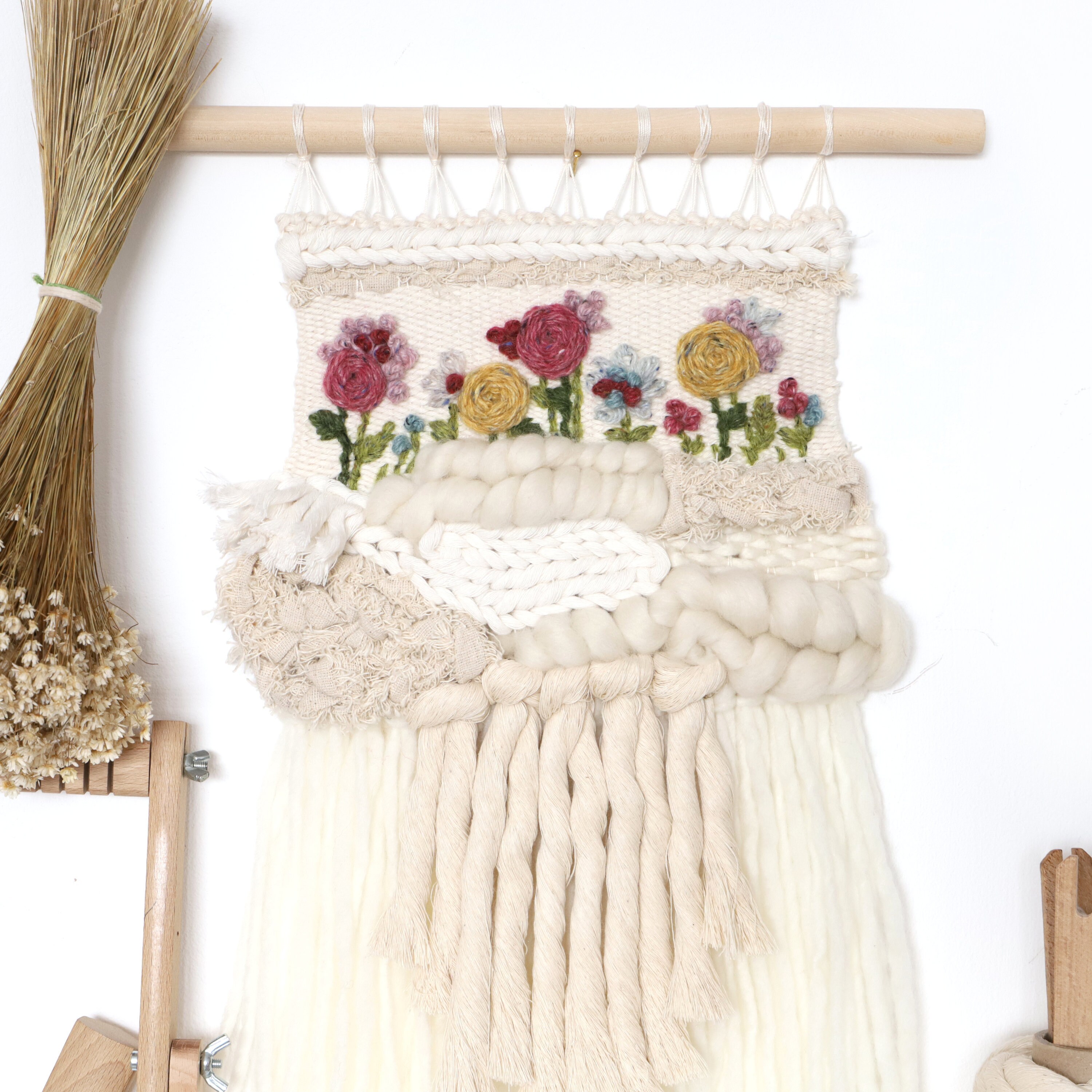 Floral Wall Tapestry Woven Wall Hanging Wildflower Weave Etsy