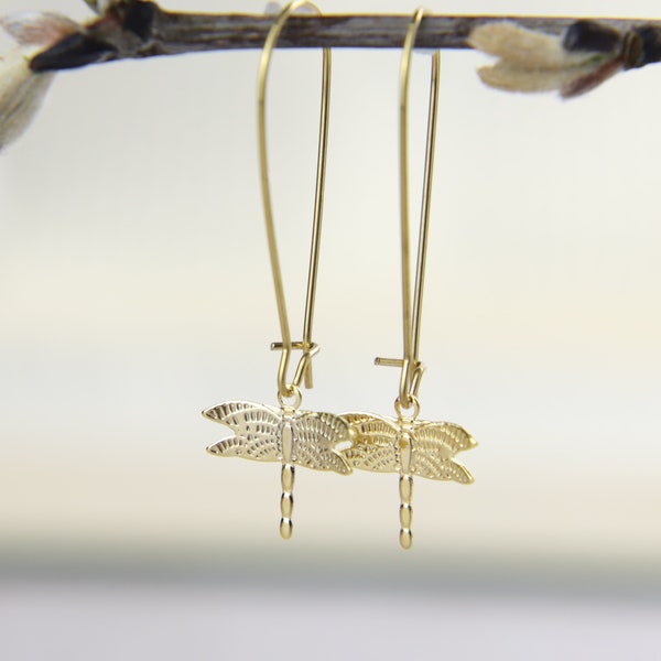 Tiny Dragonfly Earrings, Golden Dragonflies, Woodland Animal, Insect Earrings, Light Weight Jewellery, Summery Jewelry, Festival Earrings,UK