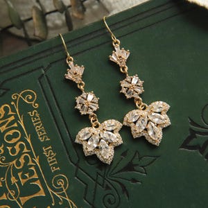 Victorian Earrings Gold, Leaf Earrings Regency Jewelry Diamond Earrings Dangle and Drop Earrings Zirconia Art Nouveau Earrings Women Gifts