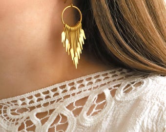 Gold Art Deco Earrings, Dangle and Drop Earrings, Statement Earrings, Chandelier Earrings, Bohemian Earrings, Gold Arrow Earrings, New Boho