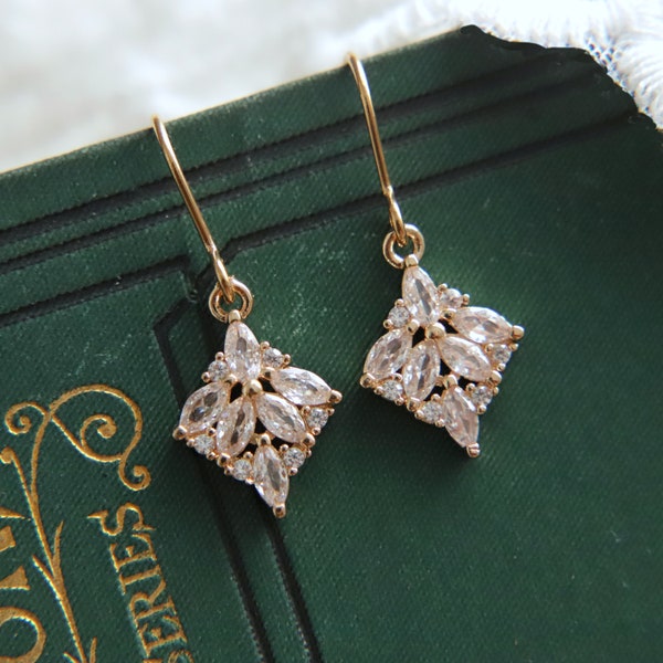 Pendientes Art Déco, pendientes de marquesa, pendientes colgantes de diamantes Zirconia de la década de 1920 años veinte cristal geométrico cuelga gotas Art Nouveau victoriano