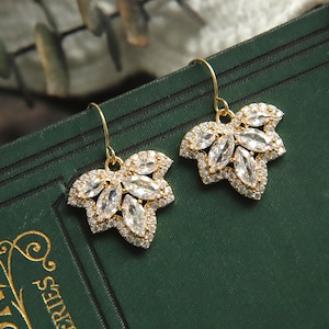 Victorian Earrings Gold, Leaf Earrings Regency Jewelry Diamond Earrings Dangle and Drop Earrings Zirconia Art Nouveau Earrings Women Gifts