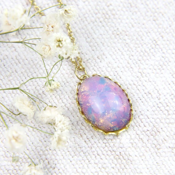 Pink Opal Necklace Vintage Milky Glass Fire Stone Pink - Etsy