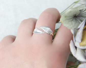 Botanical Sterling Silver Ring, Adjustable Size, Two Leaves
