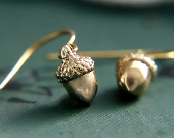 Acorn Earrings, Fall Earrings, Autumn Earrings, Dangle and Drop Earrings, Cottagecore Earrings, Cottage Core, Small Gold Earrings, Woodland