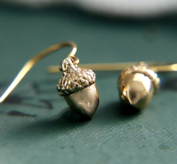 Acorn Earrings, Fall Earrings, Autumn Earrings, Dangle and Drop Earrings, Cottagecore Earrings, Cottage Core, Small Gold Earrings, Woodland