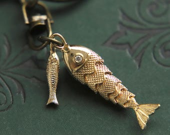 Fish Keychain, Articulated Keychain, Gold Fish Keyring, Koi Keychain, Lobster Keychain, Keyholder, Bronze Keychain, Fishing Gifts, Nautical