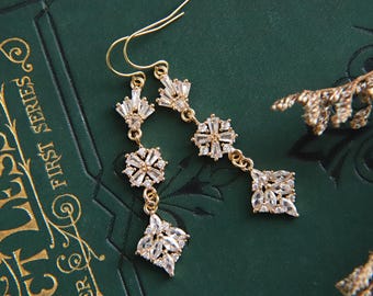 Art Deco Earrings : Gold Victorian Earrings, 1920s Earrings, Edwardian Earrings, Art Nouveau Earrings, Diamond Drop Earrings, Vintage Style