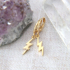 Gold Plated Lightning Bolt Huggie Hoop Earrings: Minimalist Dangles