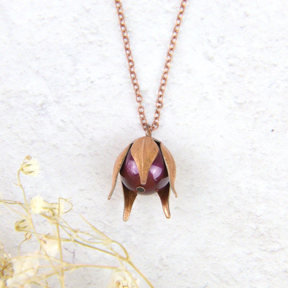 Bud Necklace Purple Flower Bud 