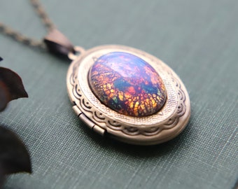 Pink Fire Opal Necklace, Locket Necklaces Without Photo, 2 Photo Locket, Bridesmaid Gifts Lockets, Gold Bronze Locket, Best Friend Locket UK
