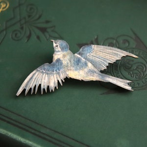 Swallow Bird Brooch, Blue Bird Brooch, Swallow Pin, Wooden Brooch Pin, Wood Brooch, Vintage Brooch, Cottagecore, Woodland jewelry, Girl Gift