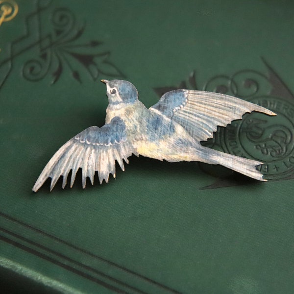 Y2K CottageCore Brooches For Women Modern Vintage Blue Bird FairyCore Faery Cottage Core Swallow Brooch Wooden Laster Cut Badge Flying Bird