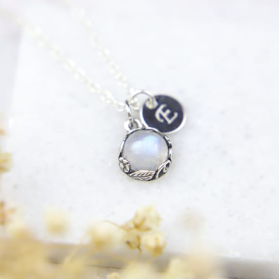 Small Moonstone Pendant Antiqued Silver 