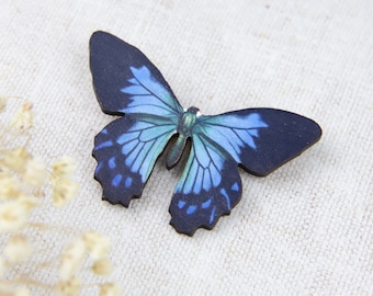 Blue Butterfly Brooch, Pin Badge, Wooden Laser Cut, Realistic Illustration, Blue and Black, Wildlife Brooch, Gift for Her, Mothers Day Idea