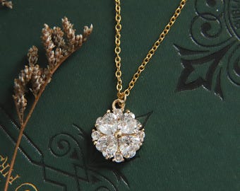 Gold Flower Zirconia Necklace: Victorian Bridal Jewelry