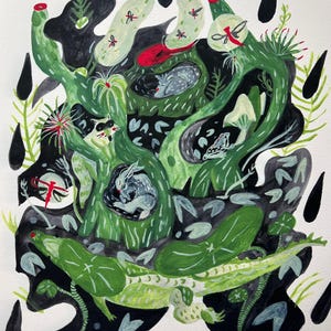 Stampa artistica a guazzo Florida Critters 13" x 19" – Evitare il maltempo