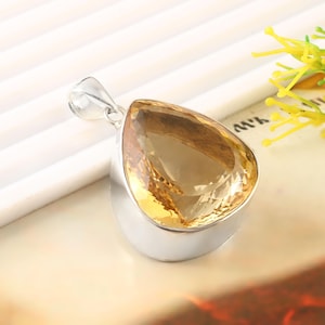 Natural citrine big size gems stone pendant 925 Sterling silver pendant wedding gift birthday gift anniversary gift Christmas gift New item