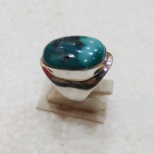 Natürliche Tibbten Türkis Cabochon ovale Form 925 Sterling Silberring