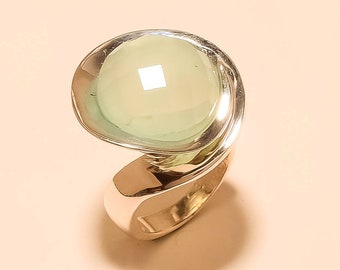 Rose cut natural onyx chalsidone color stone 925 sterling silver ring