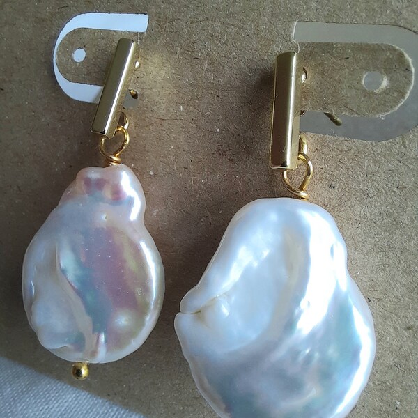 Large keshi freshwater pearl drop earrings