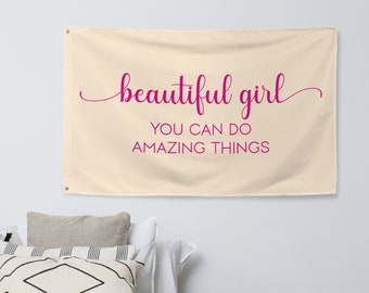 Beautiful Girl Banner for Girl Room Decor Custom Flag for Girl Room Wall Decor Banner for Kids Play Room Decor for Girl Room Artwork Flag