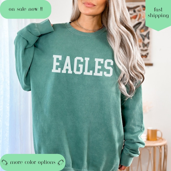 Comfort Colors Sweatshirt for Eagles Football Fan on Game Day Custom Football Mascot Shirt, Team Spirit Tee, Personalized Spirit Shirt