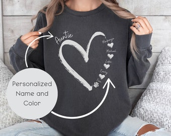 Personalized Aunt Sweatshirt Custom Cool Aunt Gift from Niece and Nephew Name Shirt on Comfort Colors Crewneck Sweatshirt for Birthday Gift