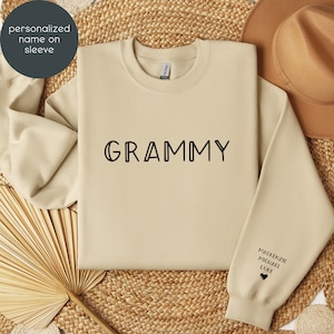 Personalized Grandma Sweatshirt with Grandkid Name on Sleeve Custom Gift for Grandma Custom Crewneck Sweatshirt for Mother&#39;s Day or Birthday
