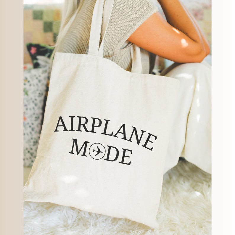 Airplane Mode Travel Bag Cotton Canvas Tote Bag for Vacation Canvas Tote Gift for Her Travel Gift Canvas Tote Bag for Birthday Gift