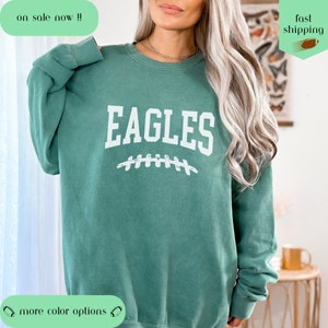 Comfort Colors Sweatshirt for Eagles Football Fan on Game Day Custom Football Mascot Shirt, Team Spirit Tee, Personalized Spirit Shirt