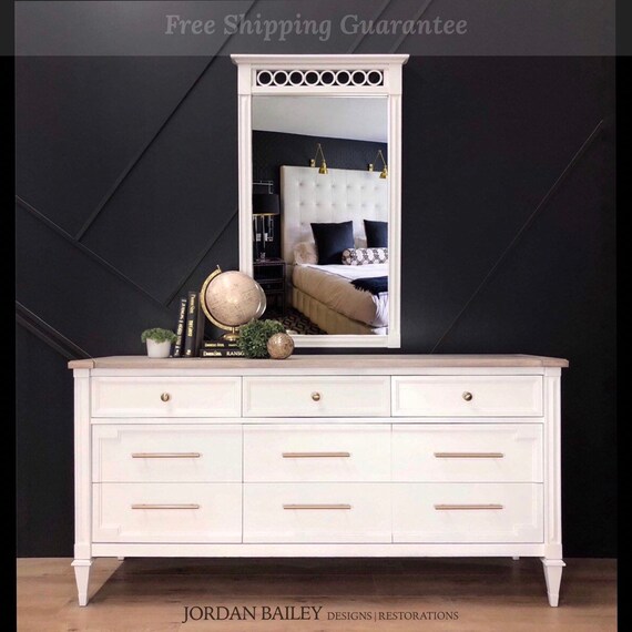 Mid Century Modern Dresser With Mirror Mcm Bedroom Furniture Sophisticated Home Decor Long Dresser Chest Of Drawers Storage