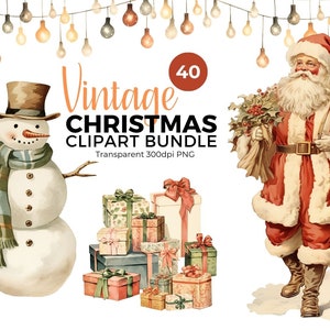Vintage Christmas Clipart Bundle | Santa Clause PNG Holiday Clipart Festive Designs Seasonal Graphics