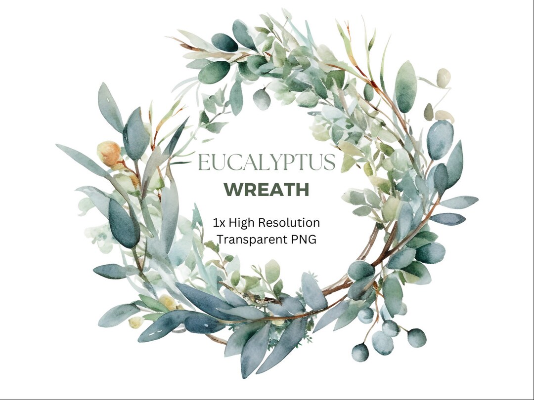 Watercolor Eucalyptus Wreath Clipart, Transparent Png, Greenery - Etsy