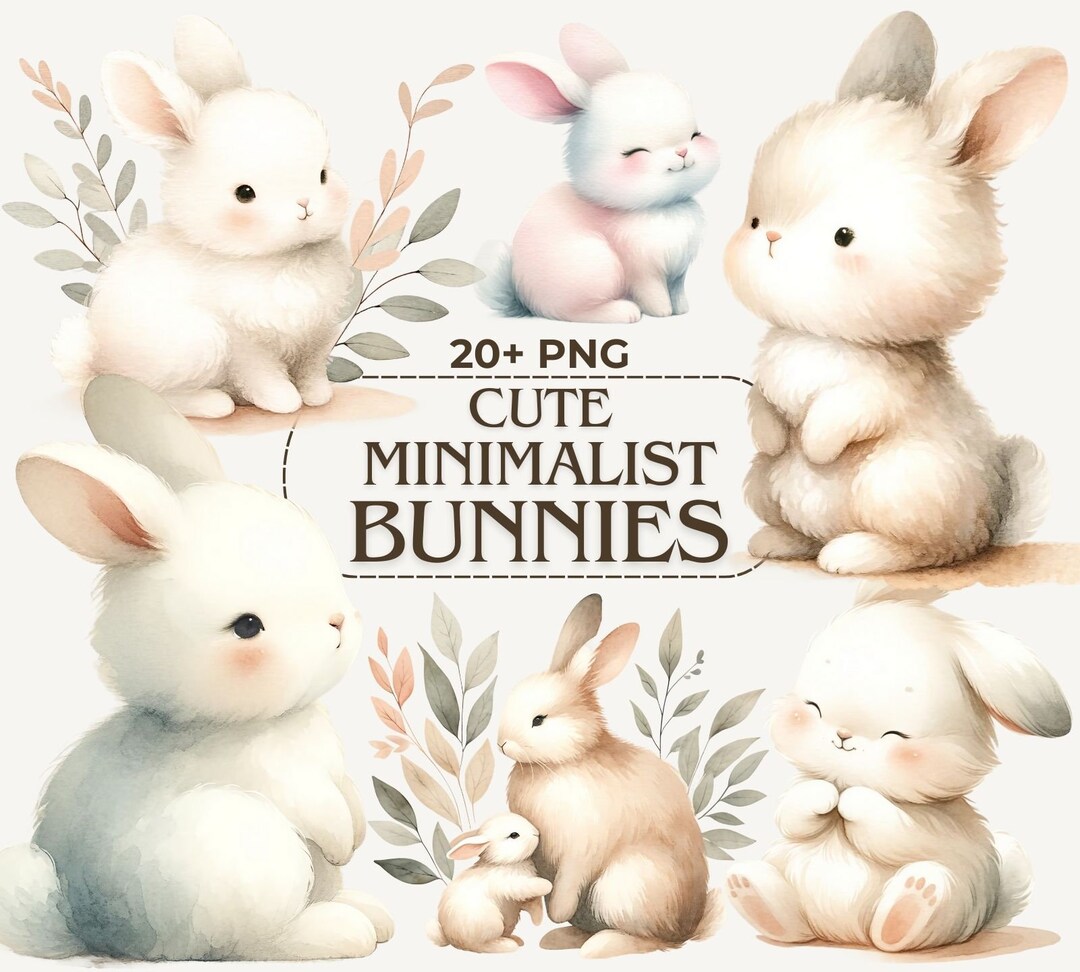 Watercolor Bunny Clipart PNG, Nursery Decor Easter Rabbits, Cute Spring ...