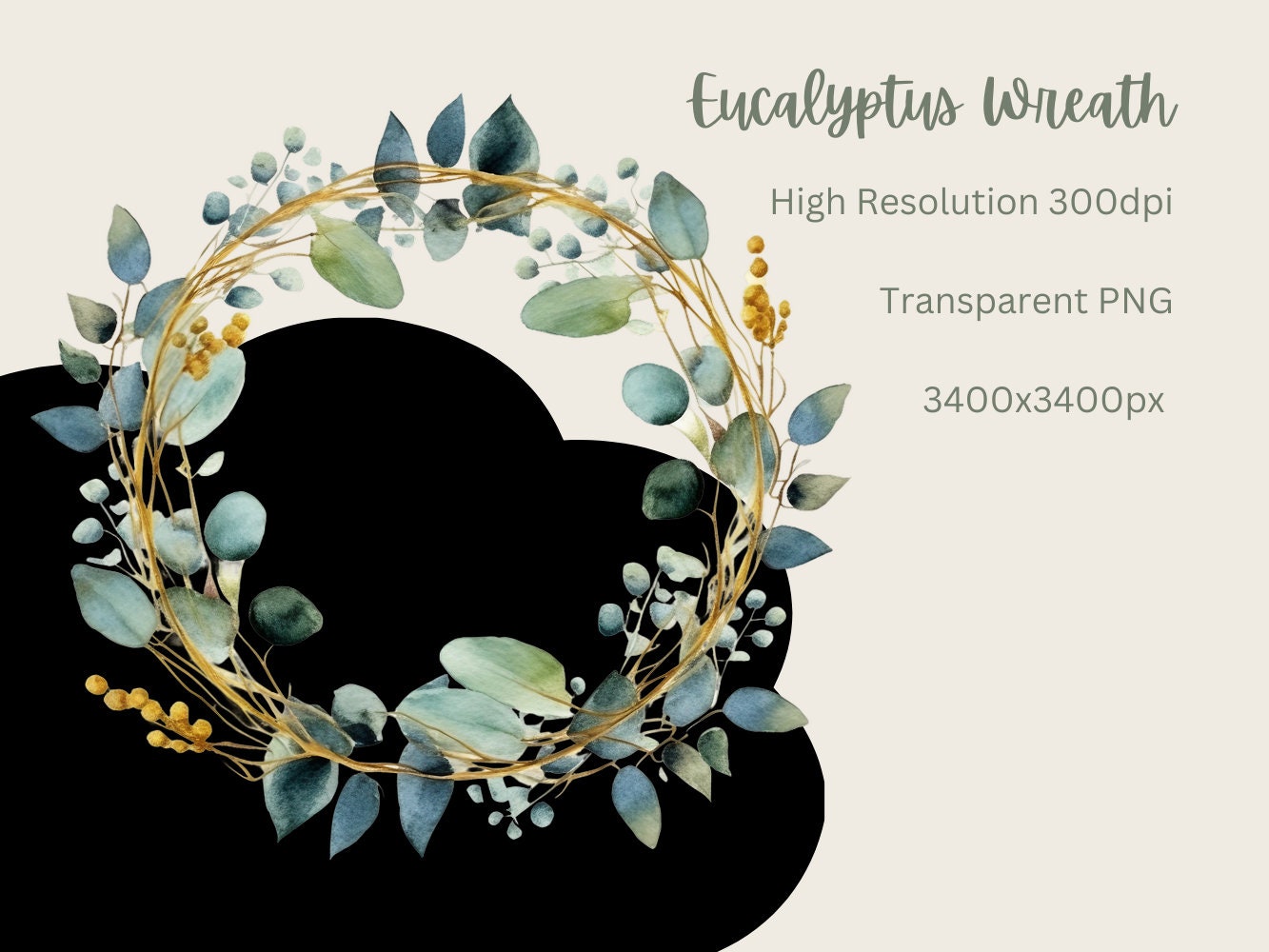 Watercolor Eucalyptus Wreath Clipart, Transparent Png, Greenery - Etsy
