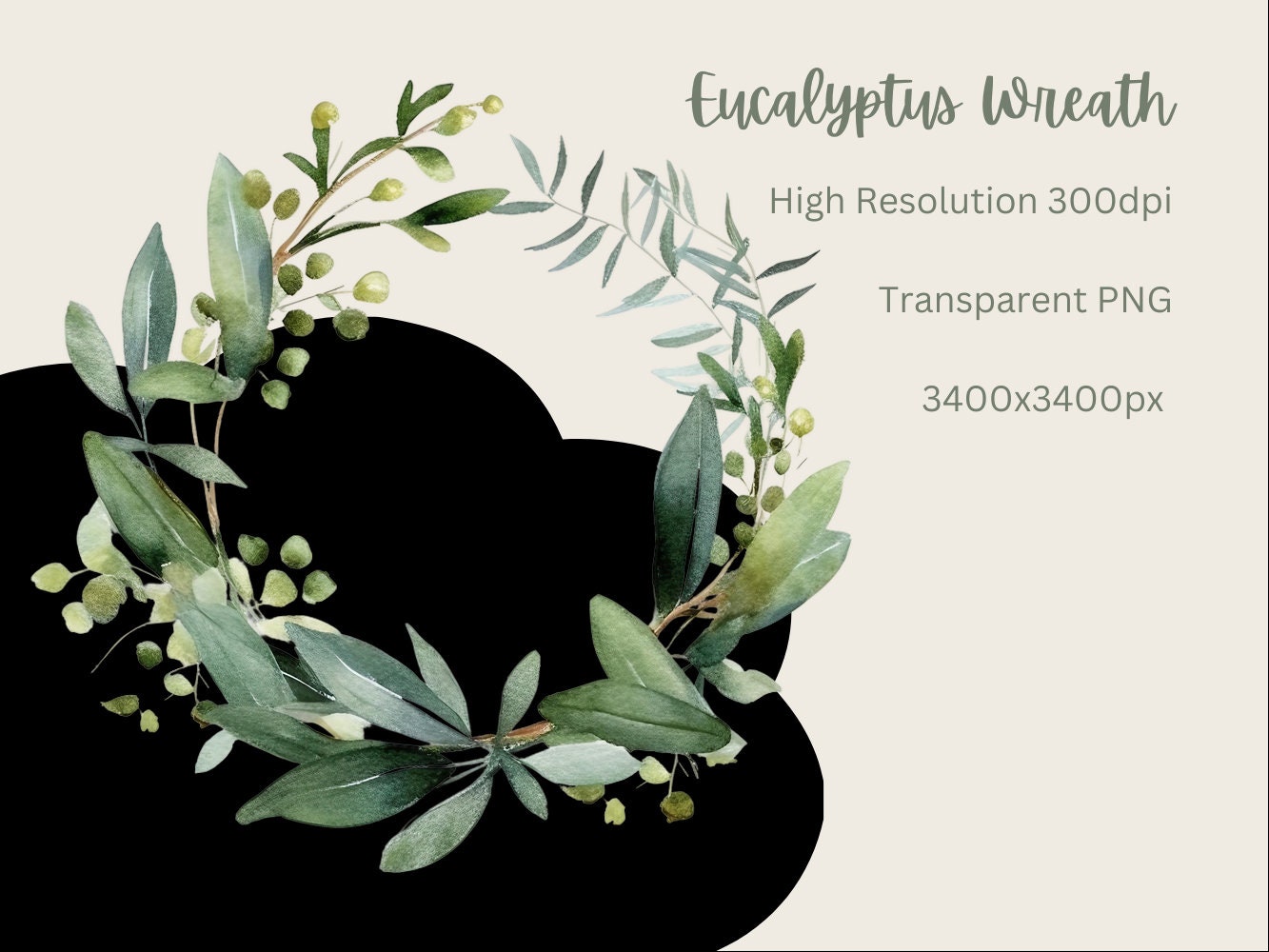 Watercolor Eucalyptus Wreath Clipart, Transparent Png, Greenery - Etsy