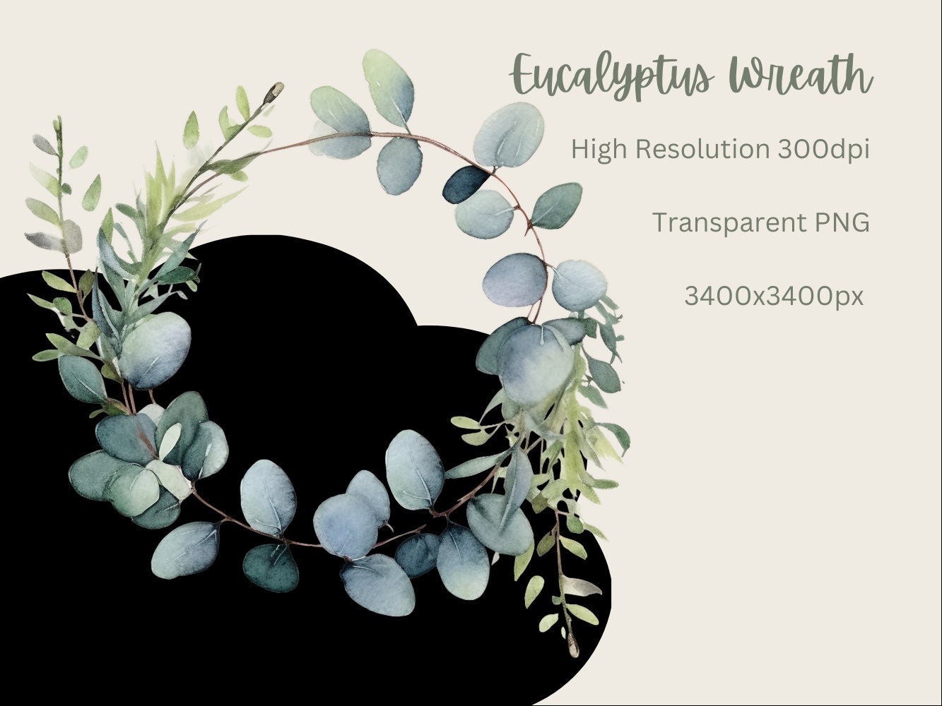 Watercolor Eucalyptus Wreath Clipart, Transparent Png, Greenery - Etsy