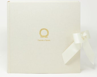 Wedding album cream linen 30 x 30 cm, gold embossing