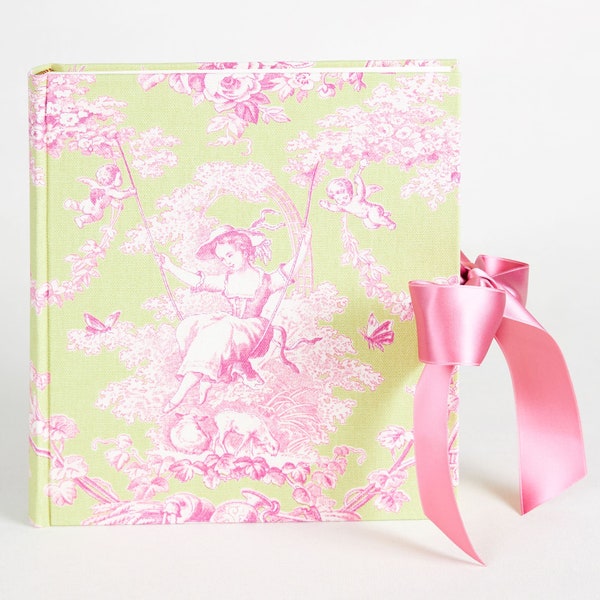 Photo album, 20 x 24.5 cm, Toile de Jouy, pink/pistachio