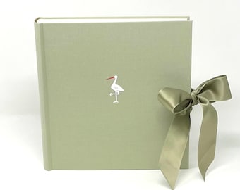 Album photo couverture tissu vert roseau, 23 x 24 cm, cigogne