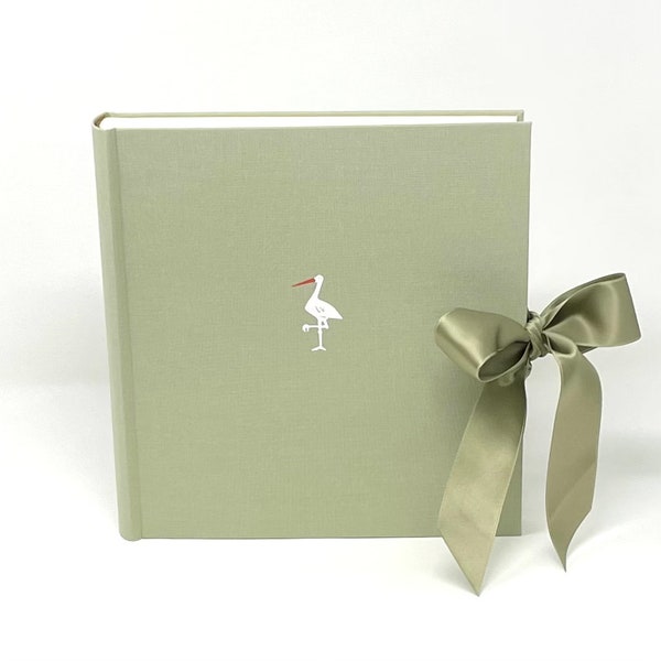 Photo album reed-green fabric cover, 23 x 24 cm, stork