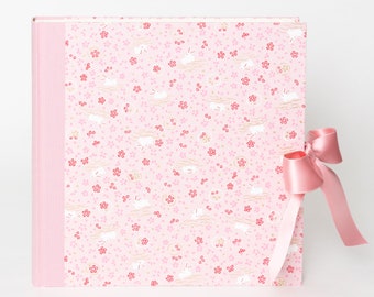 Baby photo album, paper cover, pink rabbit, 23 x 24 cm