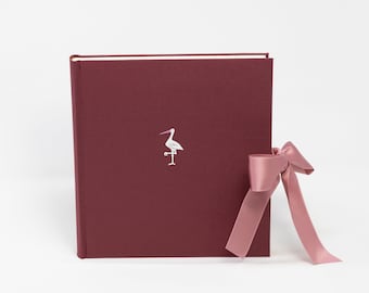 Photo album, burgundy, satin ribbon, 23 x 24 cm, white stork