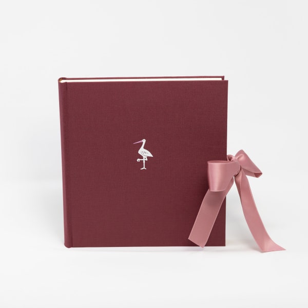 Photo album, burgundy, satin ribbon), 30 x 30 cm, white stork