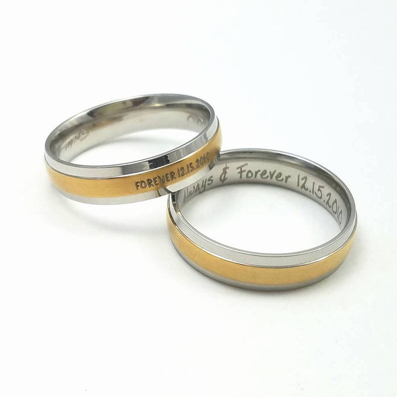 Mens Wedding Ring Women Promise Ring Gold Custom Engraved Ring Stainless Steel Anniversary Gift For Him Her