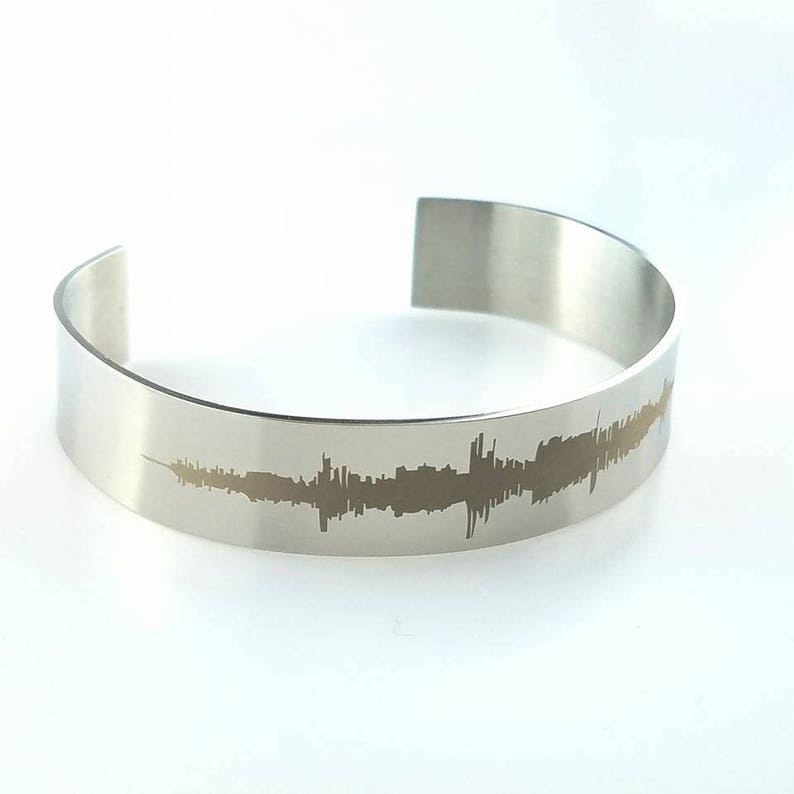 Gift for Her Anniversary Gift Custom Sound Wave Laser Engraved Bracelet Stainless Steel Bracelet