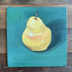 Two Pears No. 2, Original Oil Painting on Canvas Panel, Still Life, 8” x 8”