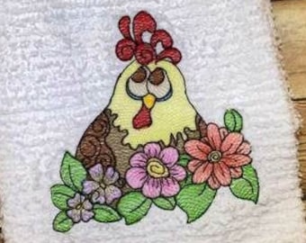 CHICKEN With FLOWERS EMBROIDERY - Farm Animals, Chickens, Coop, Farm, Flowers - Fits a 4x4" & 5x7" Hoop - Machine Embroidery Designs